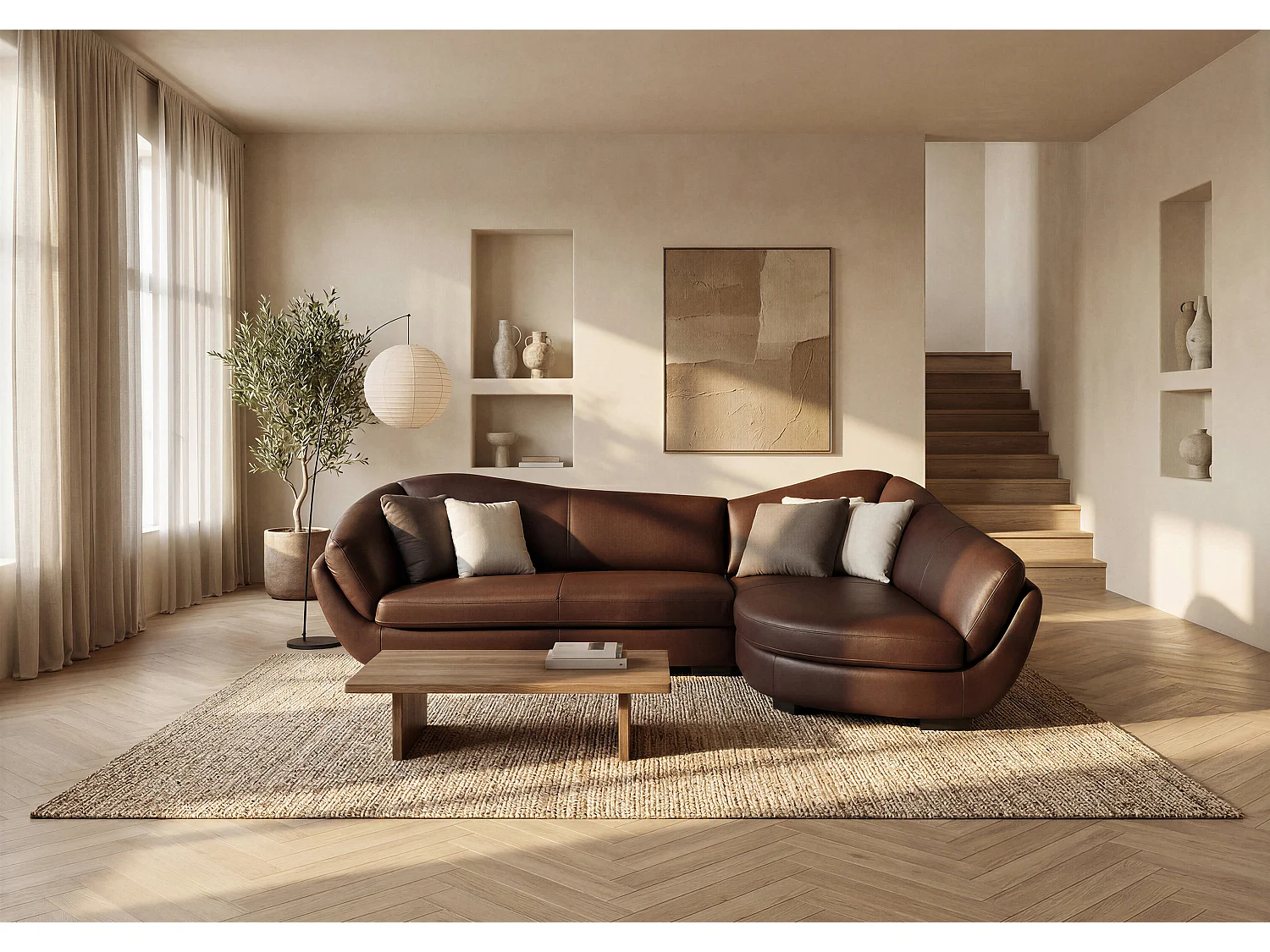 Ecksofa Leder 5-Sitzer - Büffelleder - Ecke Rechts - Braun - CAIPI von PASCAL MORABITO