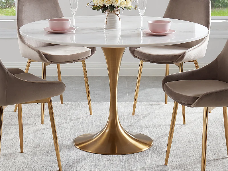 Esstisch rund - Marmor & Metall - Weiß & Goldfarben - NORAH