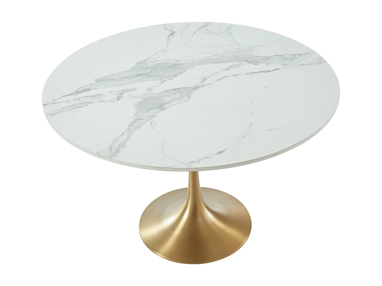 Table à manger  NORAH - 4 personnes - Marbre et métal - Blanc et Doré