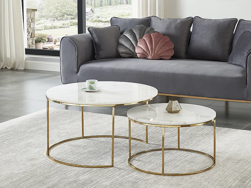 Couchtisch 2er-Set - Marmor & Metall - Weiß - ANGELA von Pascal MORABITO