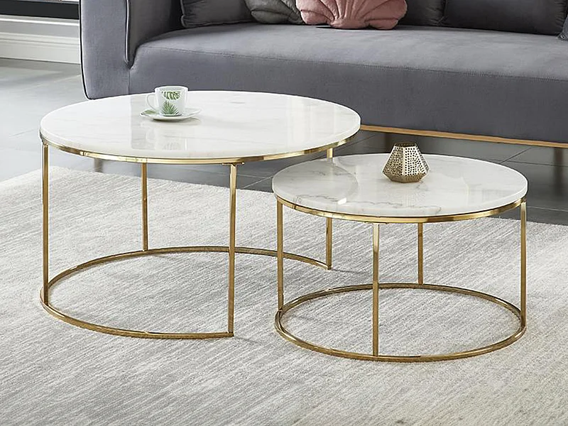 Couchtisch 2er-Set - Marmor & Metall - Weiß - ANGELA von Pascal MORABITO