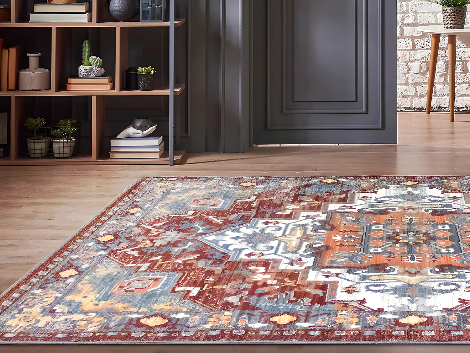 Tapis oriental vintage - 160 x 230 cm - Rouge et bleu - KALYAN