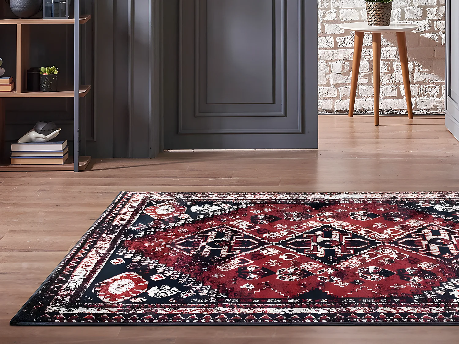 Tapis oriental vintage - 160 x 230 cm - Rouge et noir - SYLHET