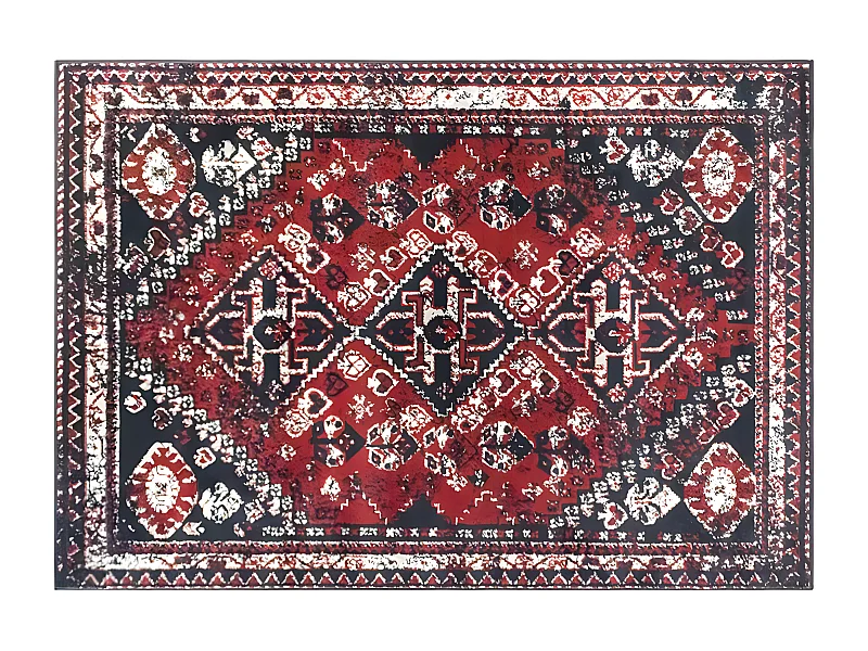 Tapis oriental vintage  - 200 x 290 cm - Rouge et noir - SYLHET