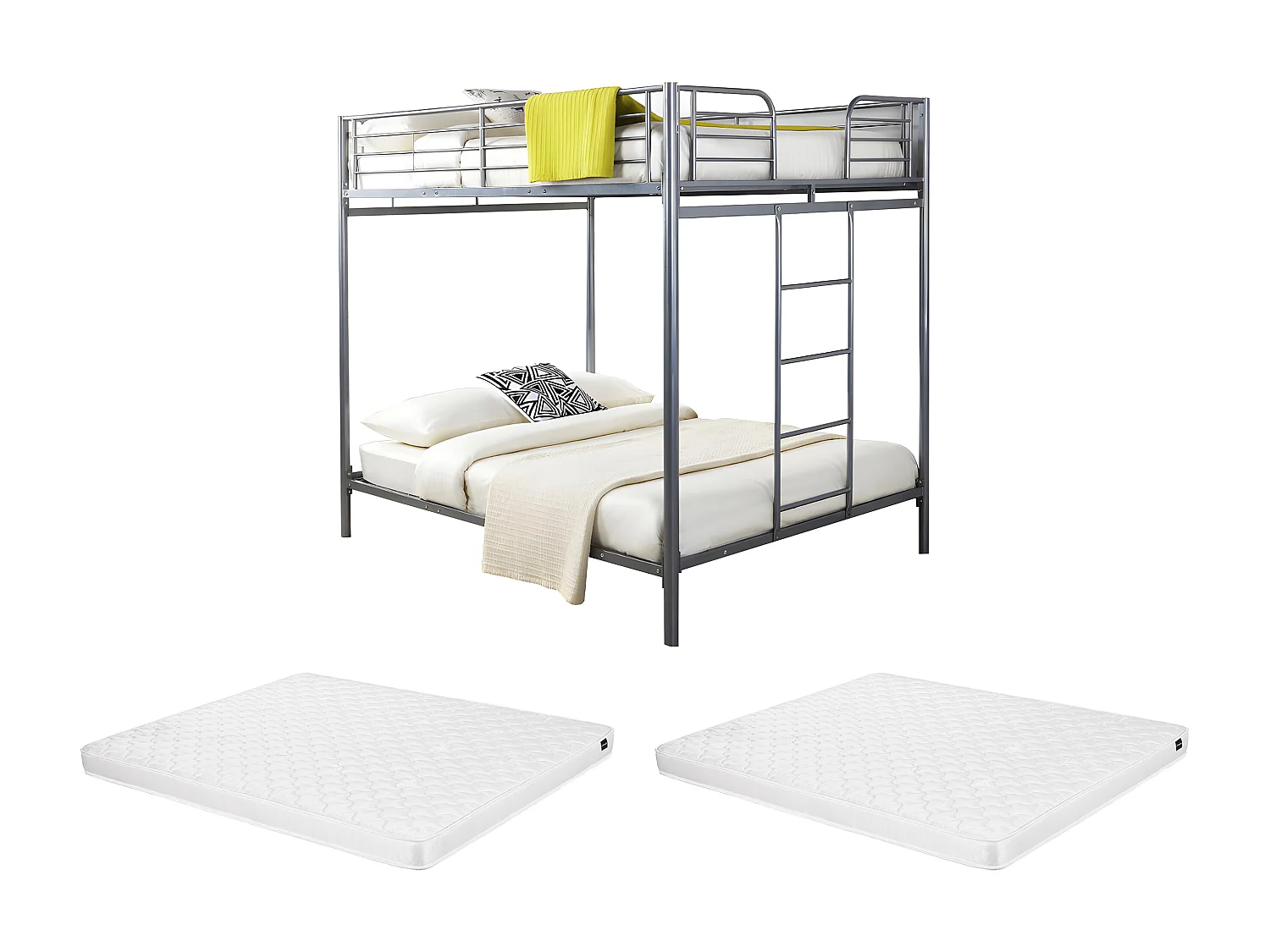 Lits superposés 2 x 140 x 190 cm - Métal - Argent + Matelas - GEMINI II