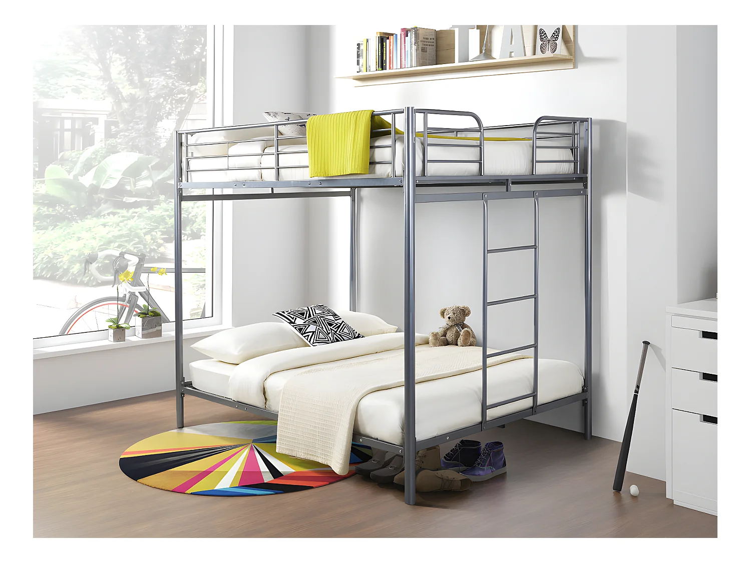 Stapelbed GEMINI II - 2 x 140 x 190 cm - Zilverkleurig + 2 matrassen