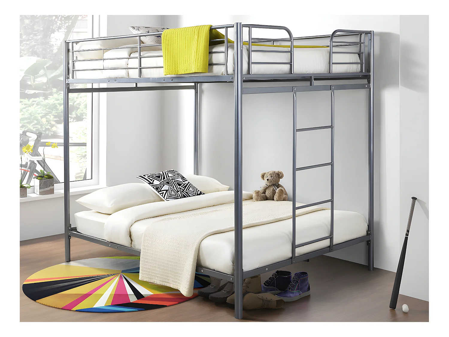 Stapelbed GEMINI II - 2 x 140 x 190 cm - Zilverkleurig + 2 matrassen