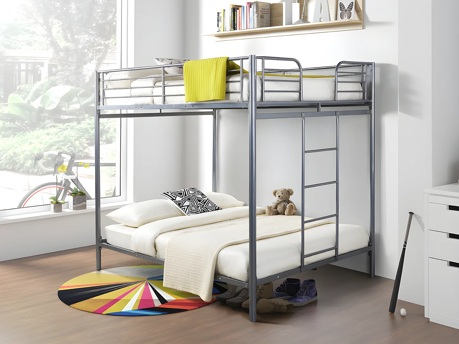 Beliche - 2 x 140 x 190 cm - Metal - Prateado + 2 colchões - GEMINI II