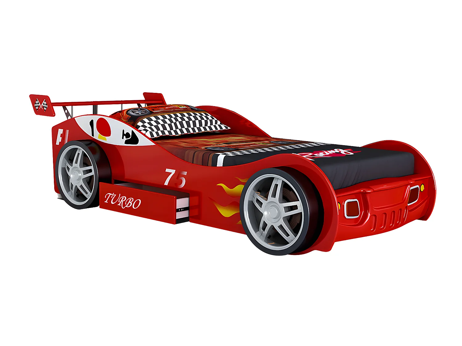 Autobed RUNNER met lade - 90 x 200 cm - Rood - Met matras