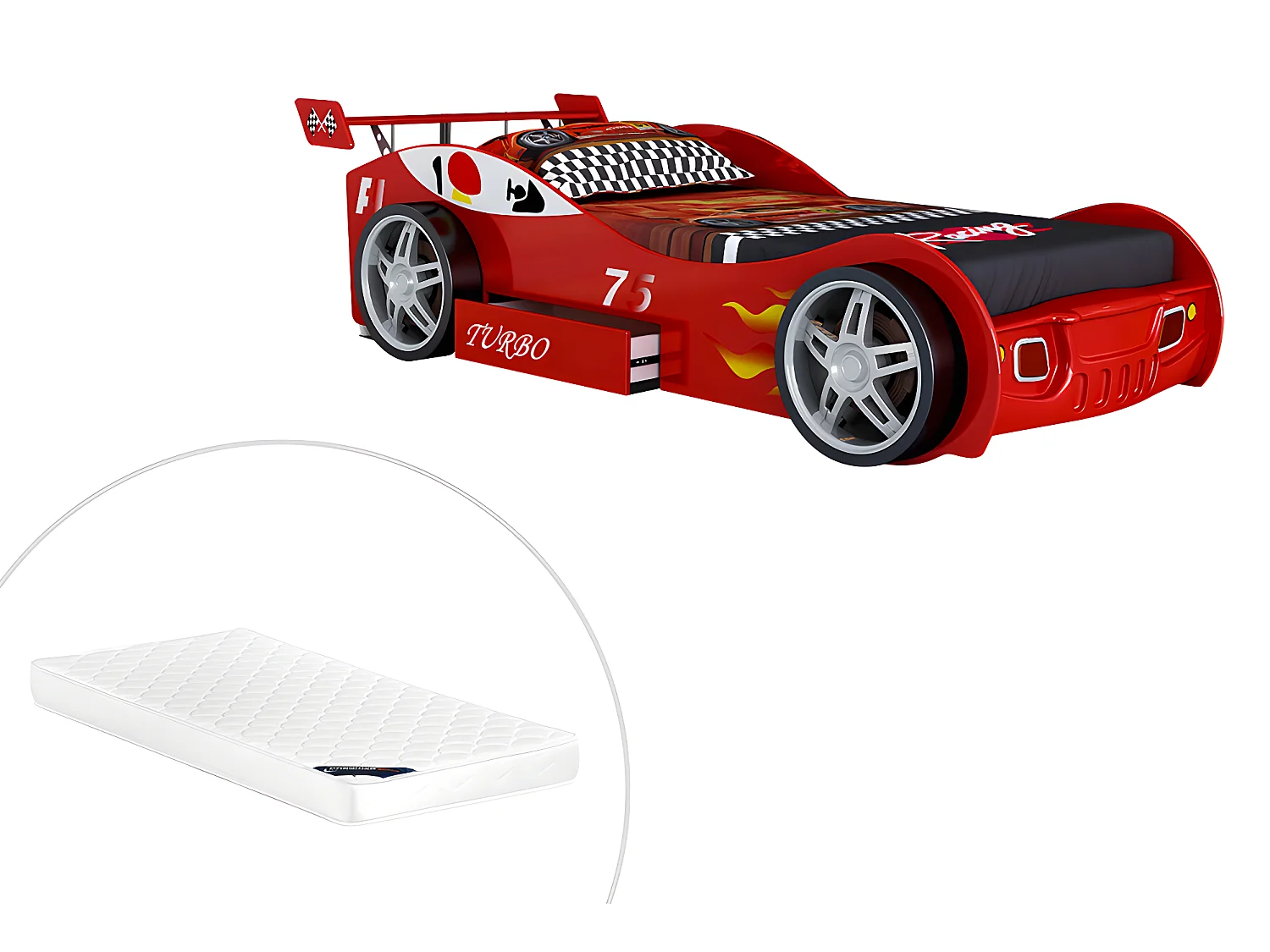 Autobed RUNNER met lade - 90 x 200 cm - Rood - Met matras