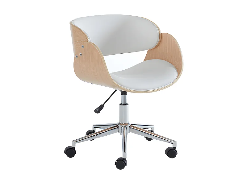 Chaise de bureau - Simili et métal chromé - Chêne et Blanc - Hauteur ajustable - JELSA