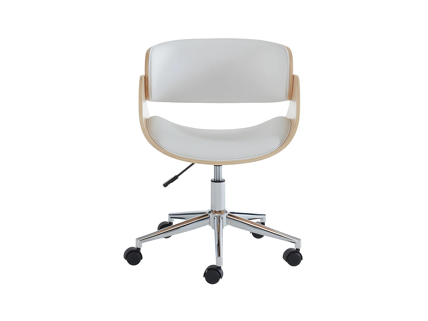 Silla de escritorio - Piel sintética y metal cromado - roble y blanco -  Altura ajustable - JELSA