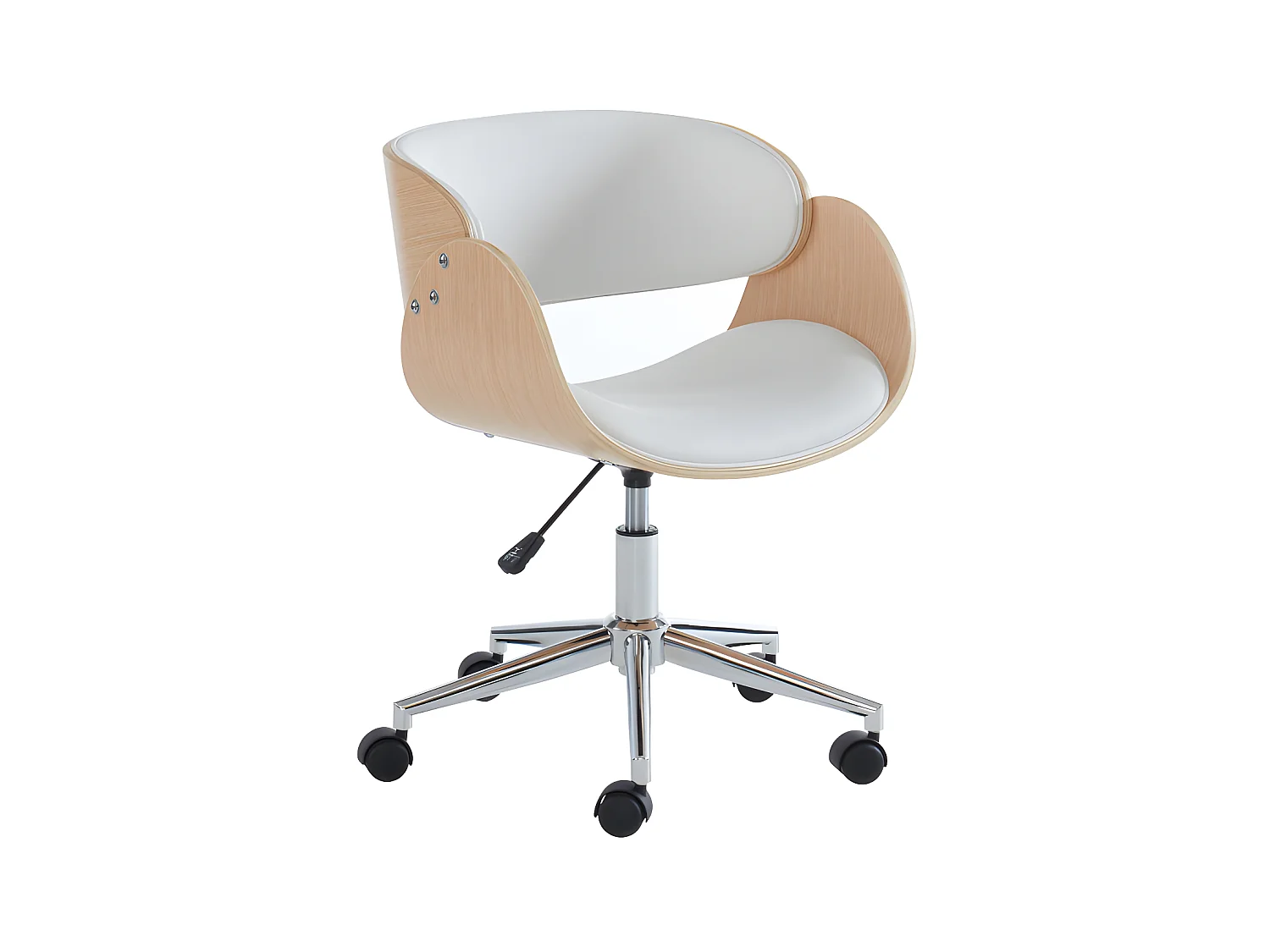 Silla de escritorio - Piel sintética y metal cromado - roble y blanco -  Altura ajustable - JELSA