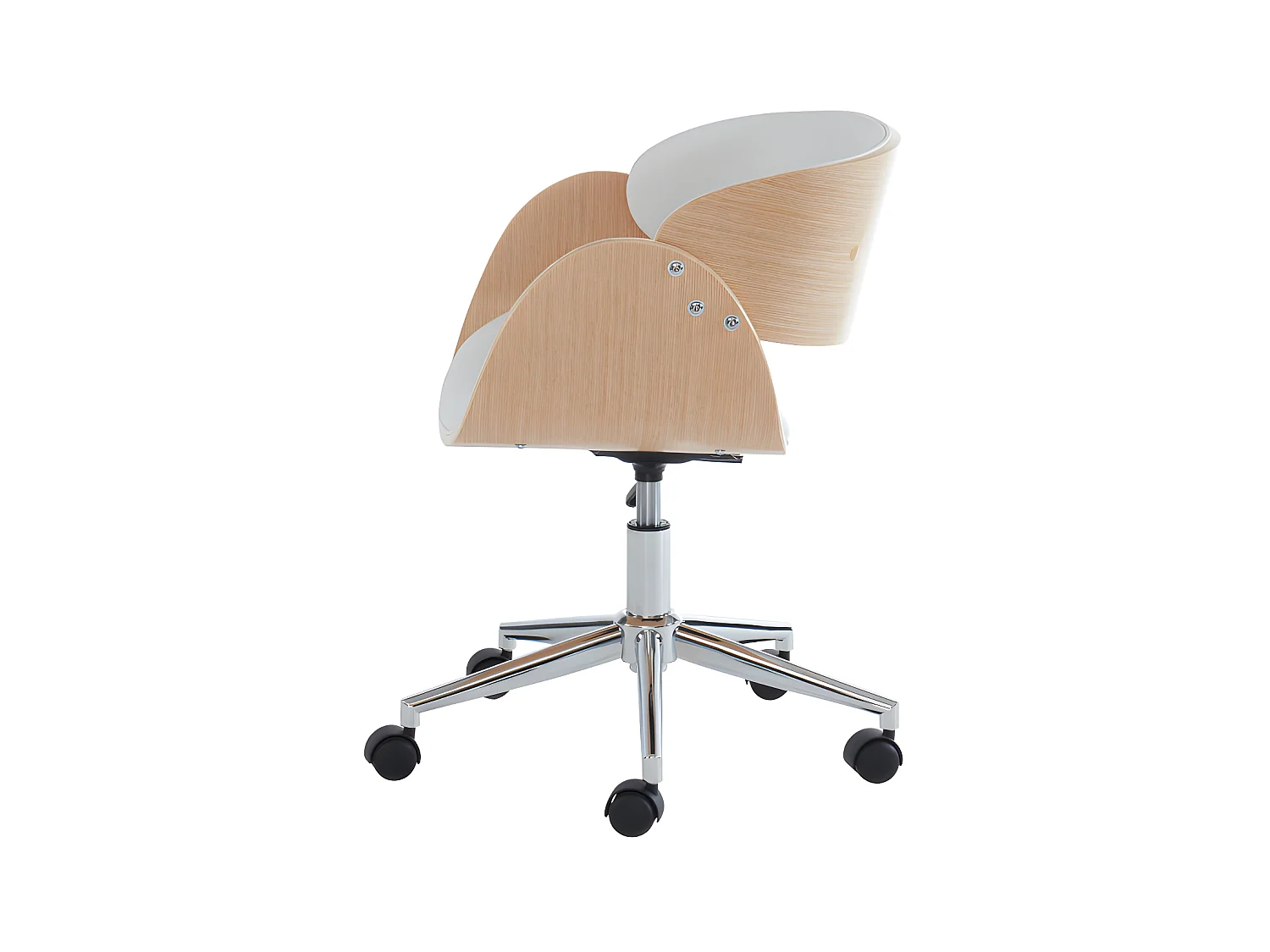 Silla de escritorio - Piel sintética y metal cromado - roble y blanco -  Altura ajustable - JELSA