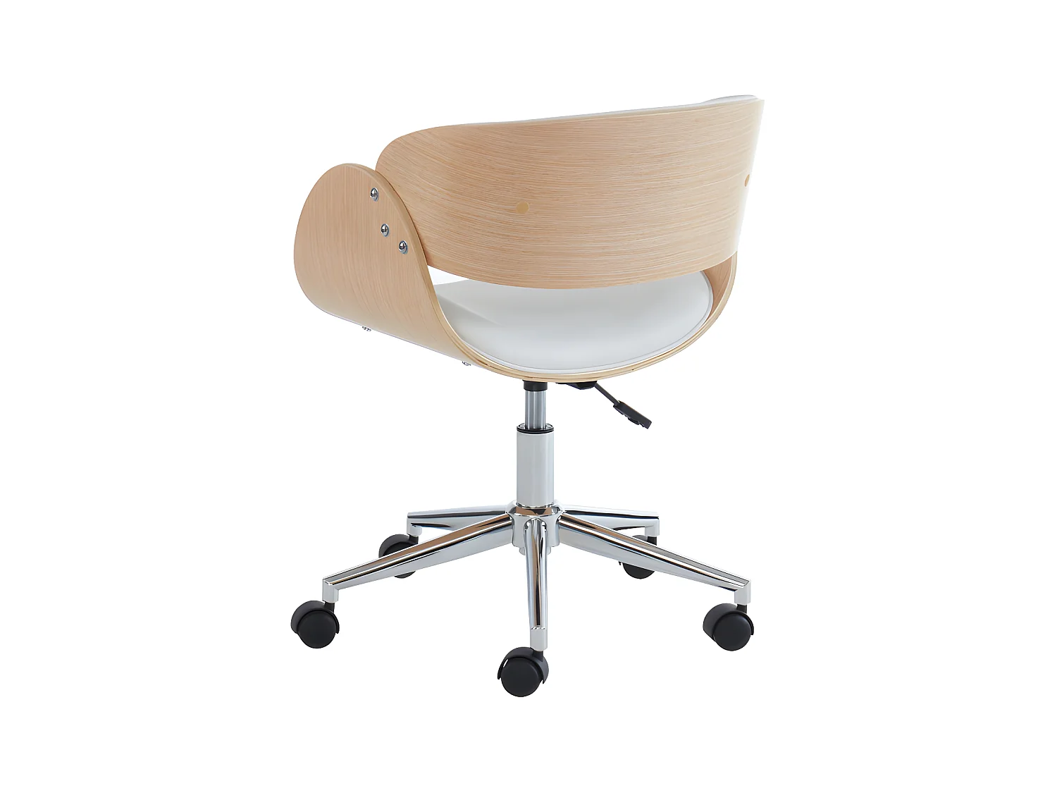 Silla de escritorio - Piel sintética y metal cromado - roble y blanco -  Altura ajustable - JELSA