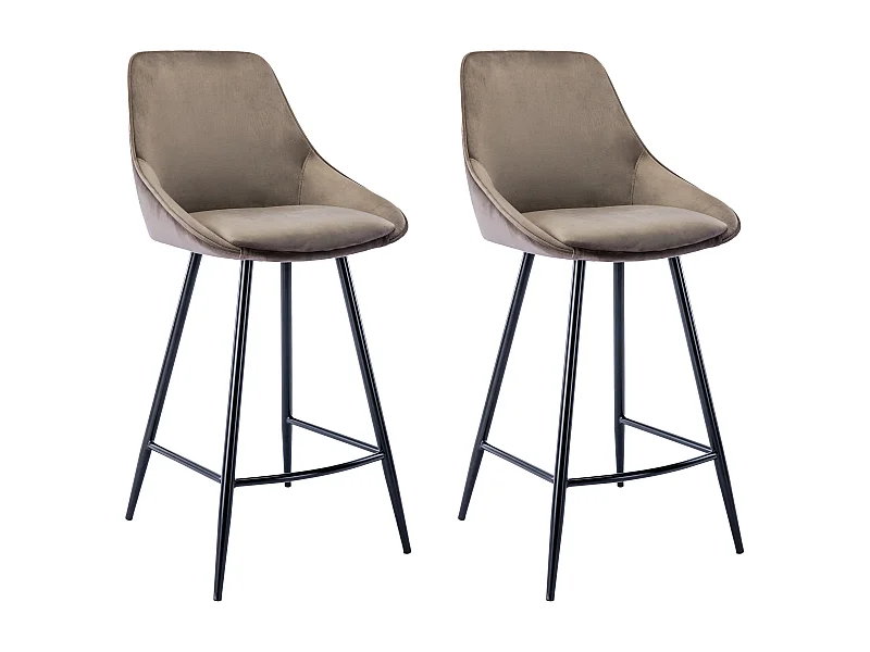 Lot de 2 tabourets de bar - Velours - Taupe - MASURIE