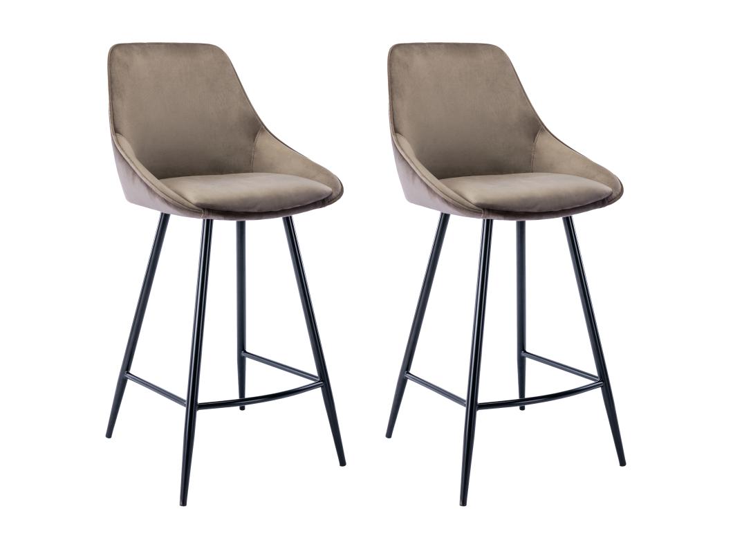 Set van 2 barkrukken MASURIE - Fluweel - Taupe