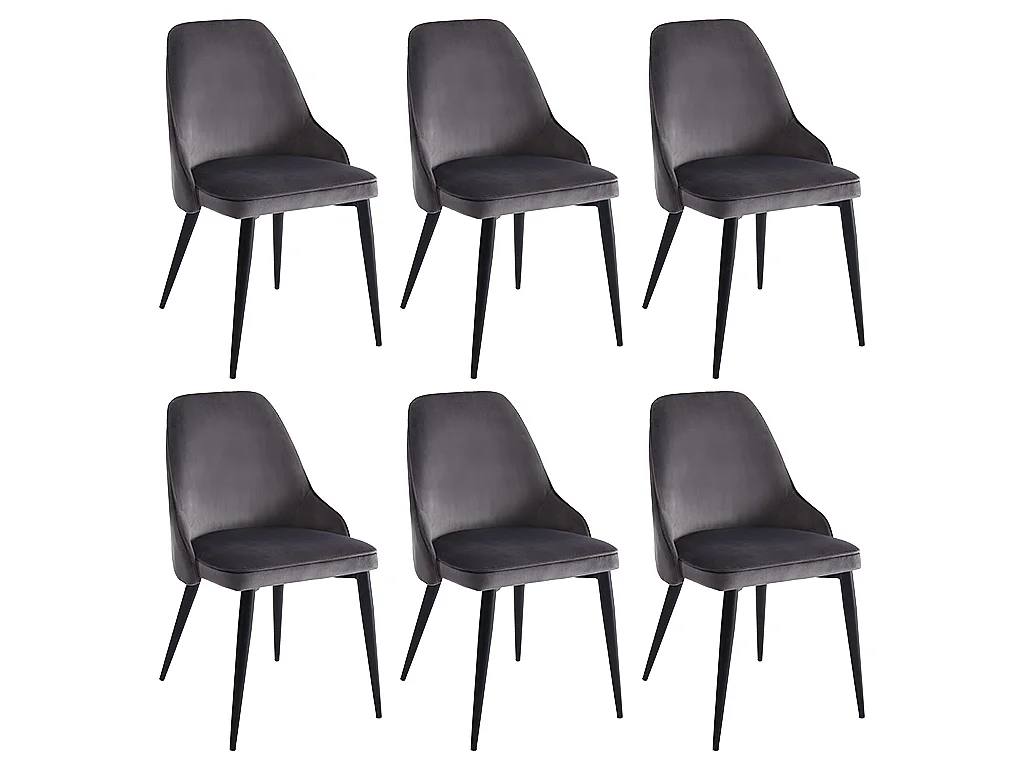 [OLD VERSION] Lot de 6 chaises EZRA - Velours et métal - Gris