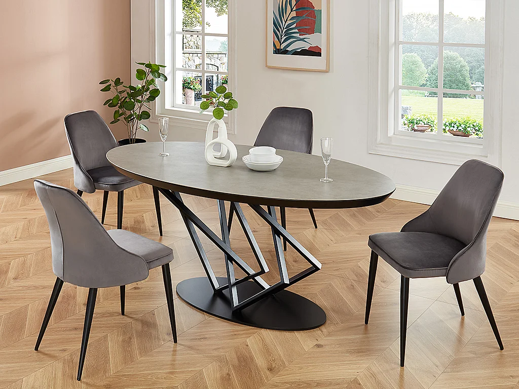 [OLD VERSION] Lot de 6 chaises EZRA - Velours et métal - Gris