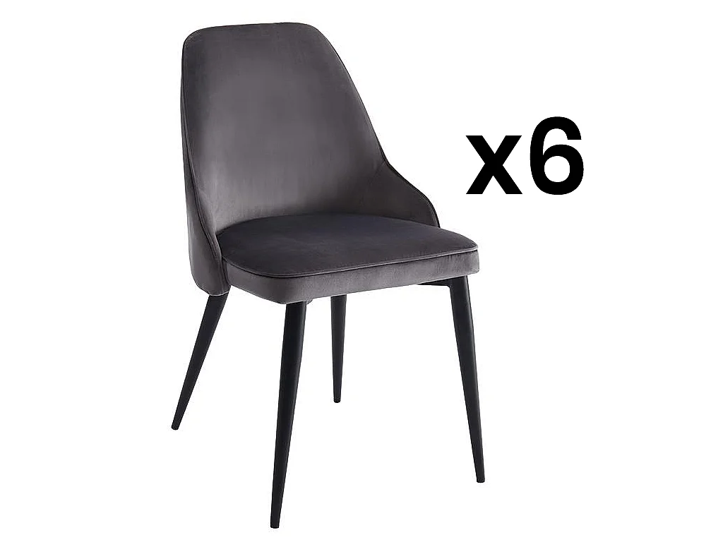 [OLD VERSION] Lot de 6 chaises EZRA - Velours et métal - Gris
