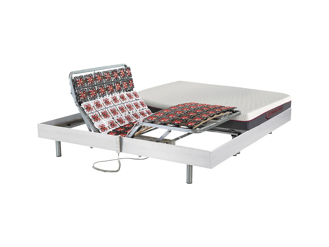 Letto relax elettrico sole sospensioni Materasso memory Motori OKIN 2 x 80 x 200 cm Bianco - ATRIDE di DREAMEA