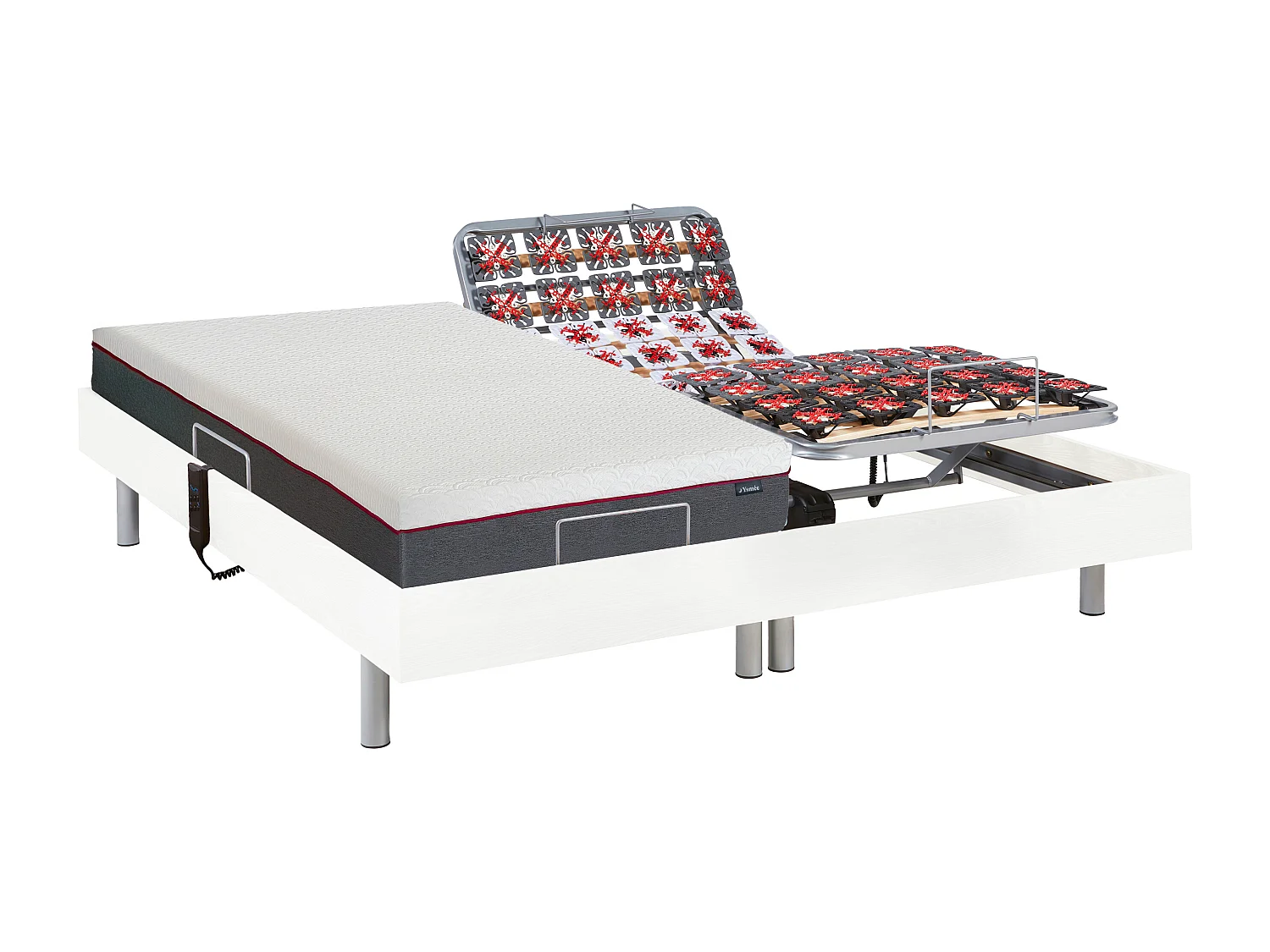 Lit électrique de relaxation tout plots + matelas mémoire de forme - 2 x 80 x 200 cm - Blanc - ATRIDE de YSMÉE