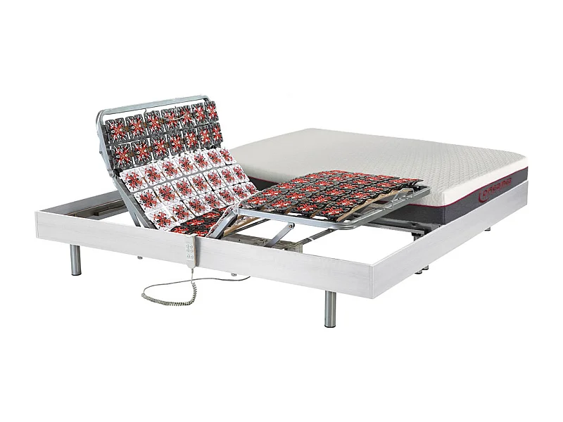 Letto relax elettrico sole sospensioni Materasso memory Motori OKIN 2 x 80 x 200 cm Bianco - ATRIDE di DREAMEA