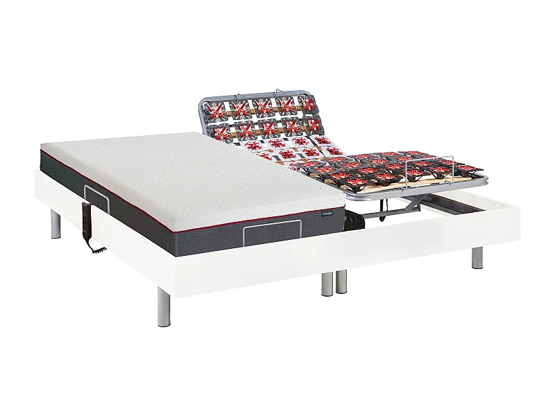 Lit électrique de relaxation tout plots + matelas mémoire de forme - 2 x 80 x 200 cm - Blanc - ATRIDE de DREAMEA