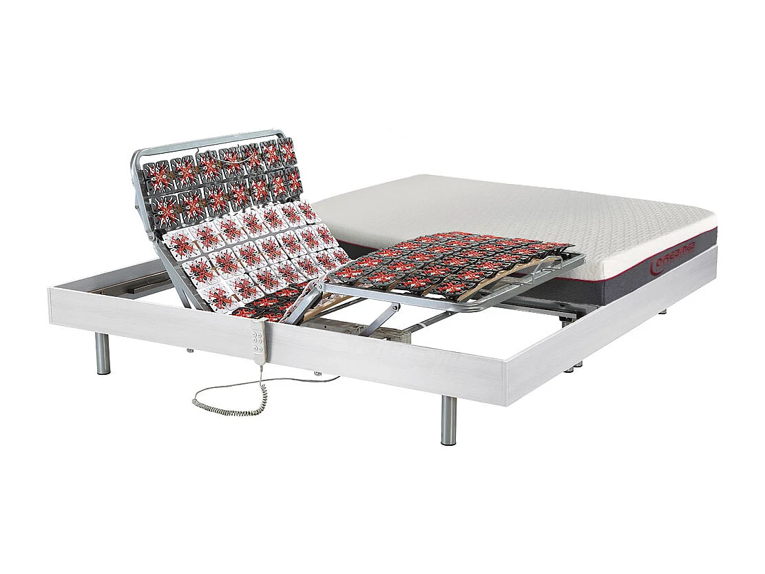 Elektrisch relaxbed met matras met vormgeheugen ATRIDE van DREAMEA - OKIN-motoren - Wit - 2 x 90 x 200 cm