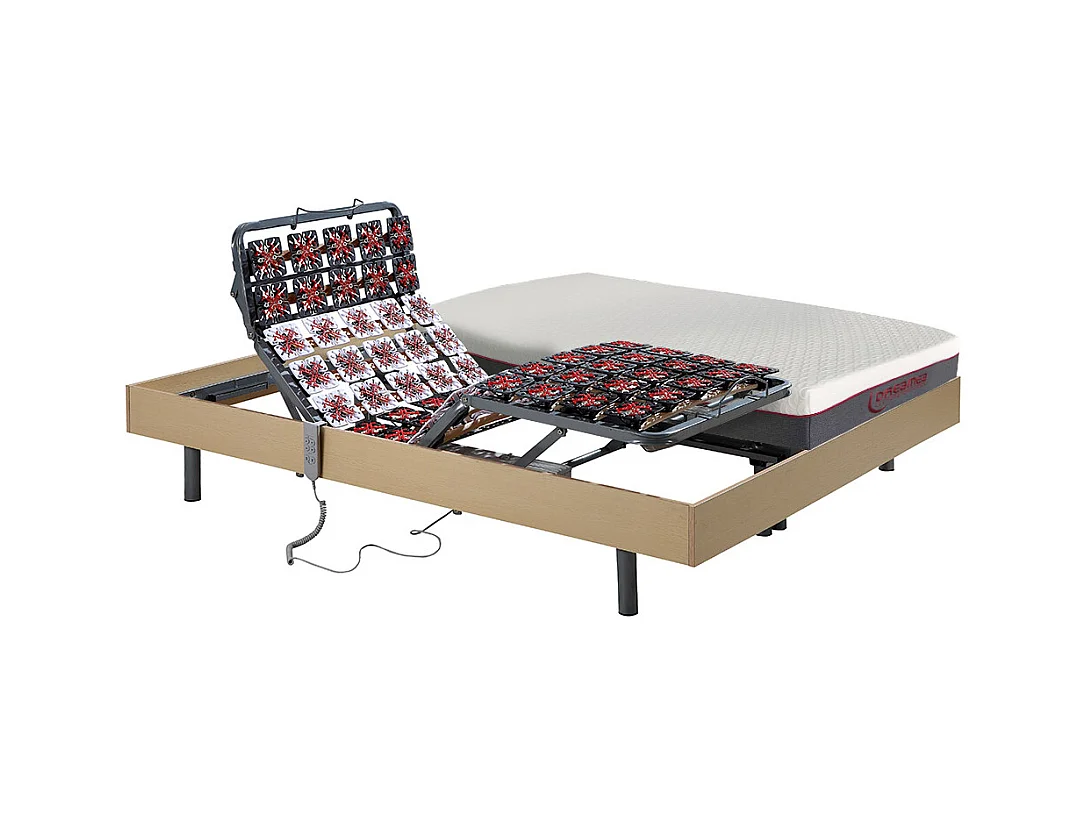Letto relax elettrico + materasso memory ATRIDE di DREAMEA - Motori OKIN 3 misure - Rovere naturale - 2 x 90 x 200 cm