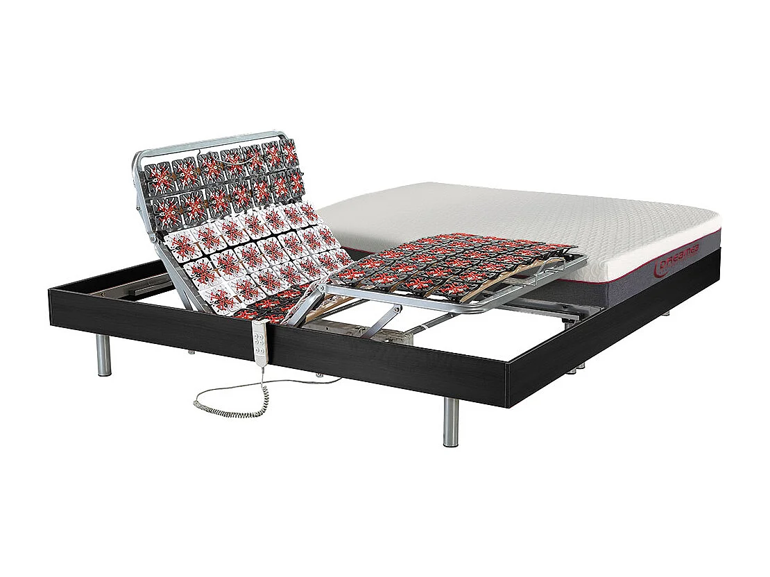 Lit électrique de relaxation tout plots + matelas mémoire de forme - 2 x 90 x 200 cm - Noir - ATRIDE de DREAMEA