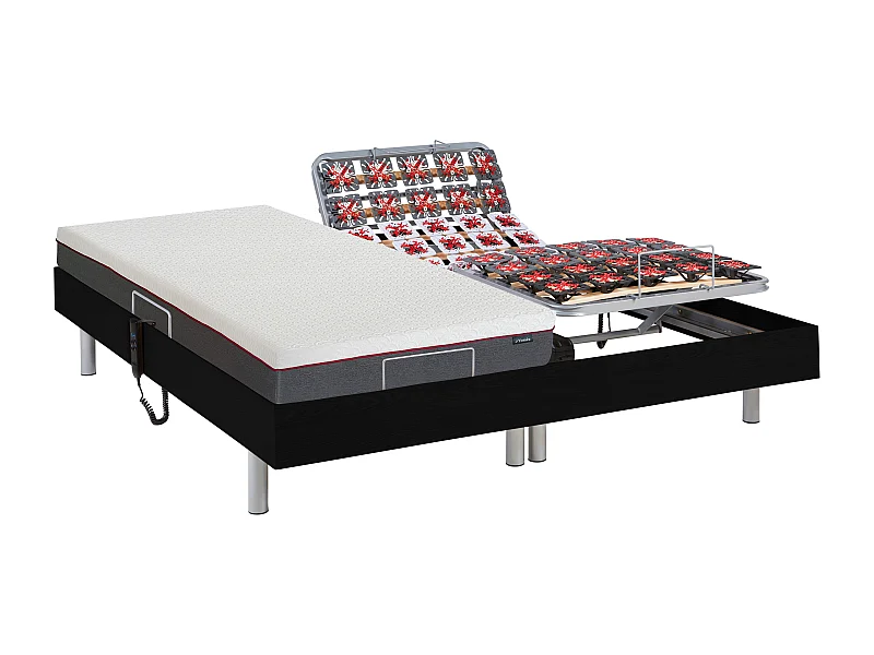 Elektrisch relaxbed met matras met vormgeheugen ATRIDE van DREAMEA - OKIN-motoren - zwart - 2 x 90 x 200 cm
