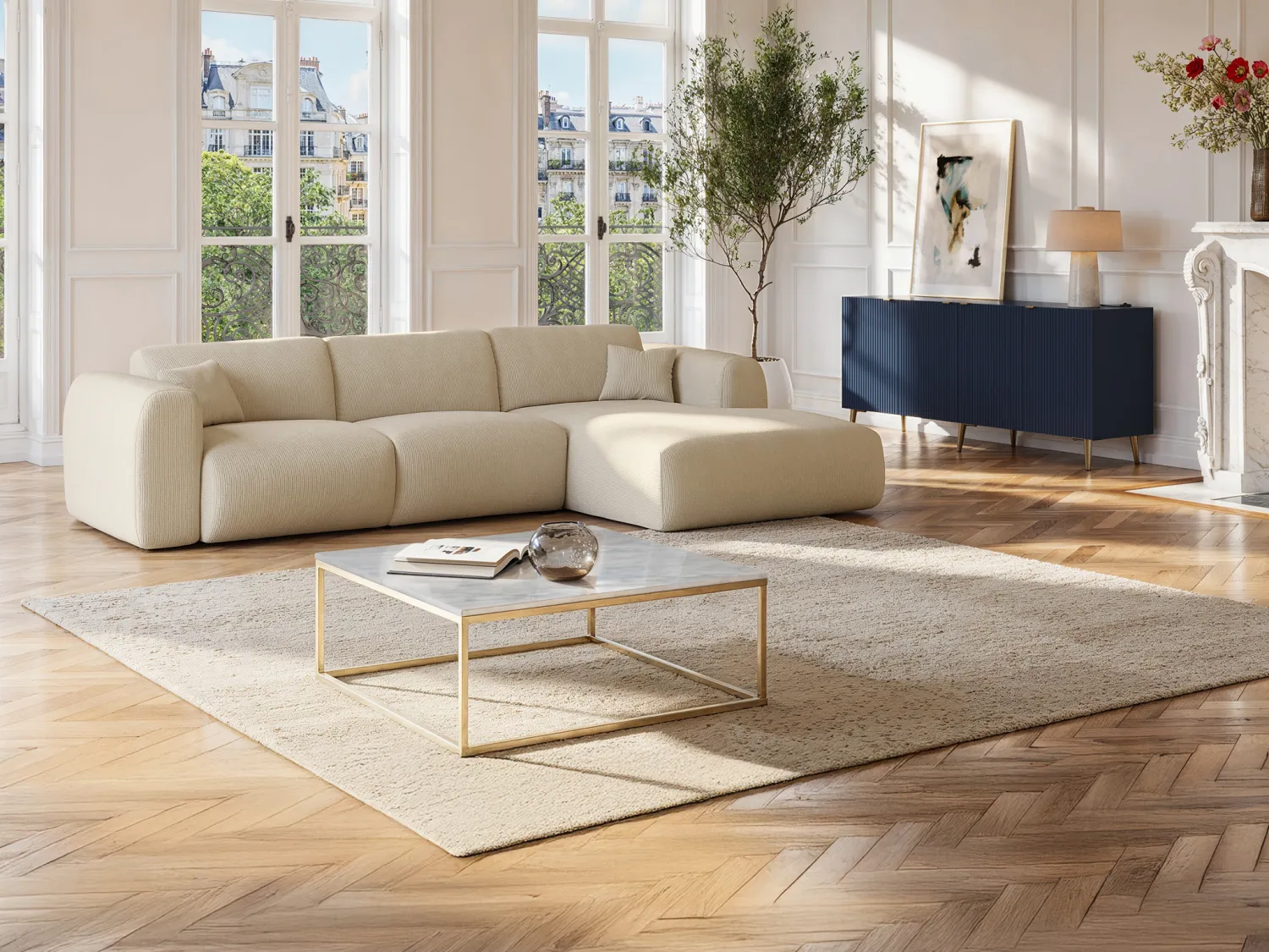 Mesa de centro design em mármore e metal cor branco e dourado - ARETHA de Pascal Morabito