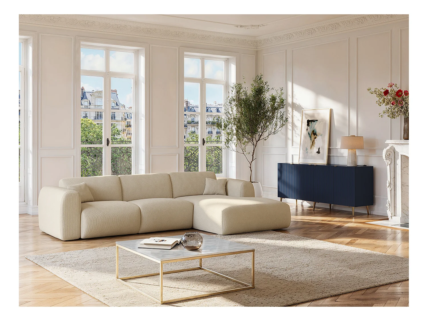 Mesa de centro design em mármore e metal cor branco e dourado - ARETHA de Pascal Morabito