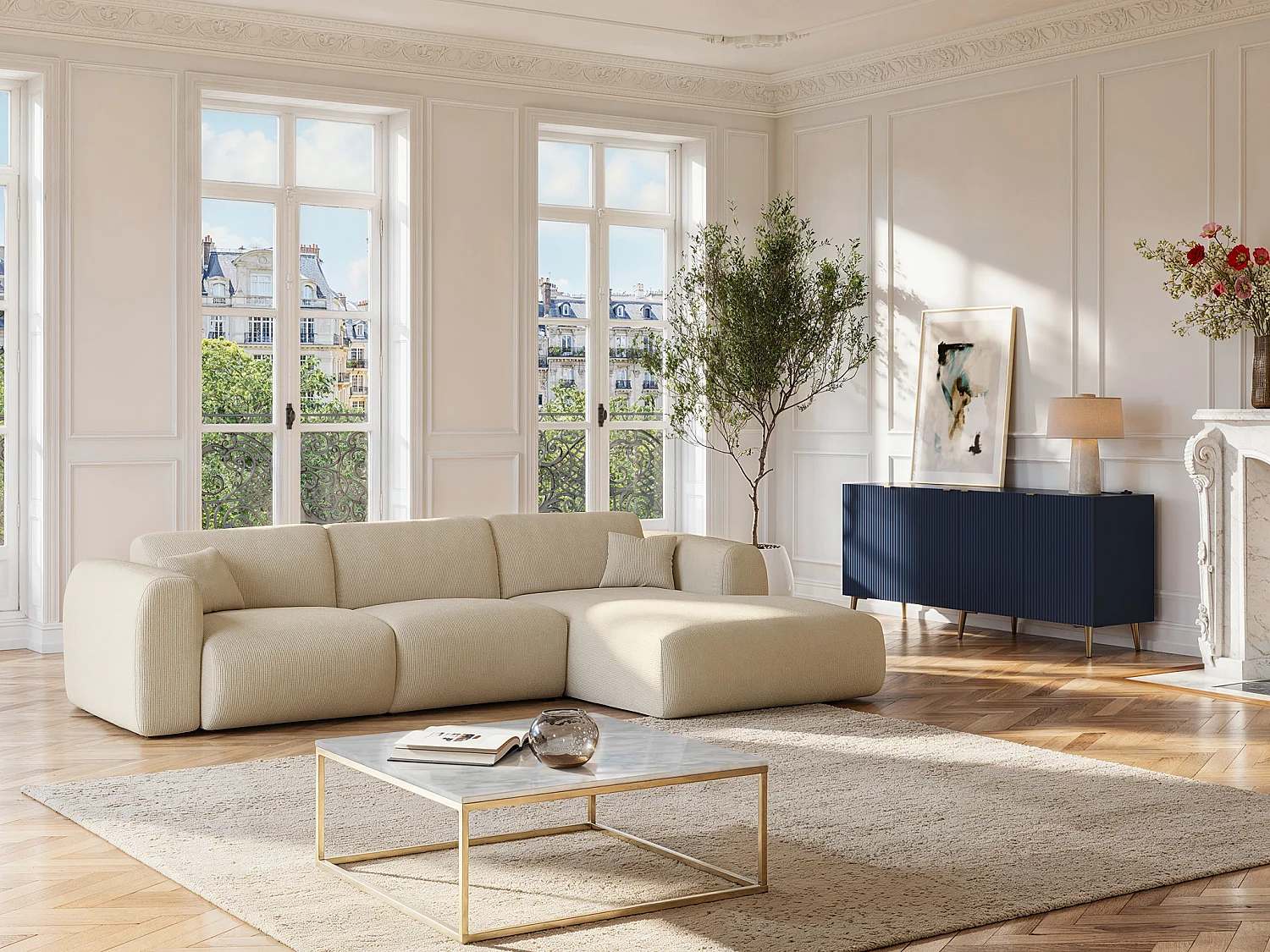 Designerski stolik kawowy ARETHA marki Pascal Morabito- Marmur i metal - Biało-złoty