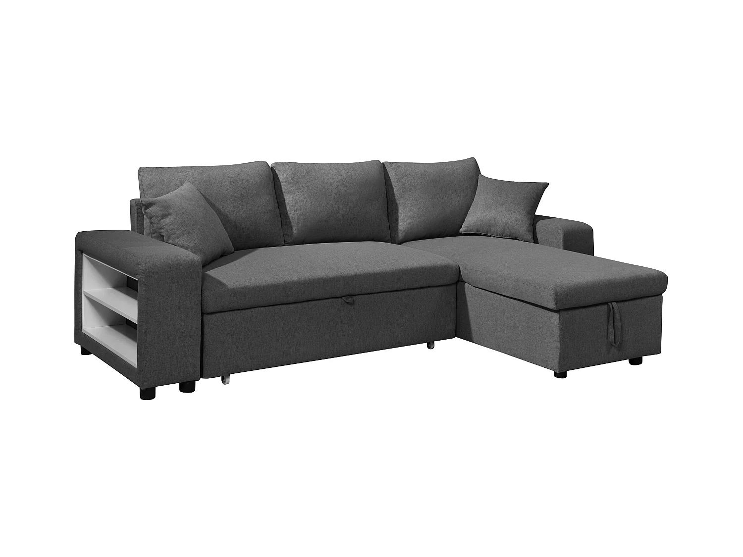 Ecksofa mit Schlaffunktion & Bettkasten + Sessel - Stoff - Anthrazit - SELIM