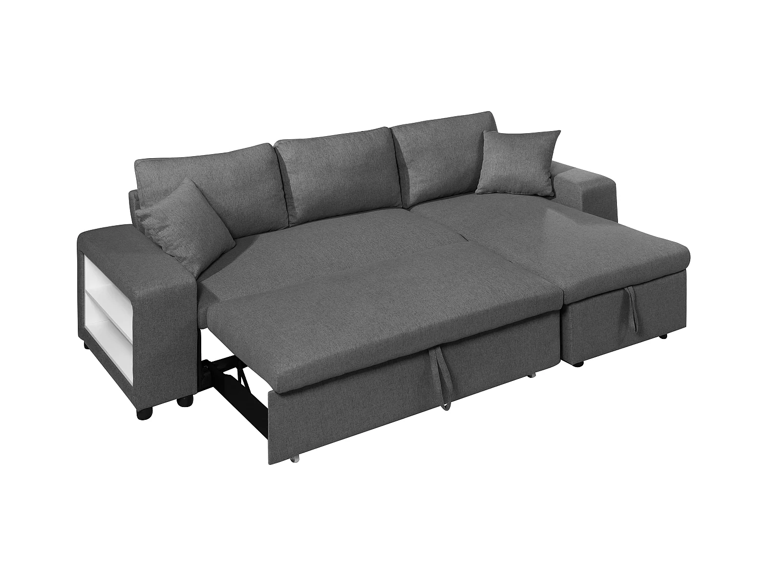 Ecksofa mit Schlaffunktion & Bettkasten + Sessel - Stoff - Anthrazit - SELIM