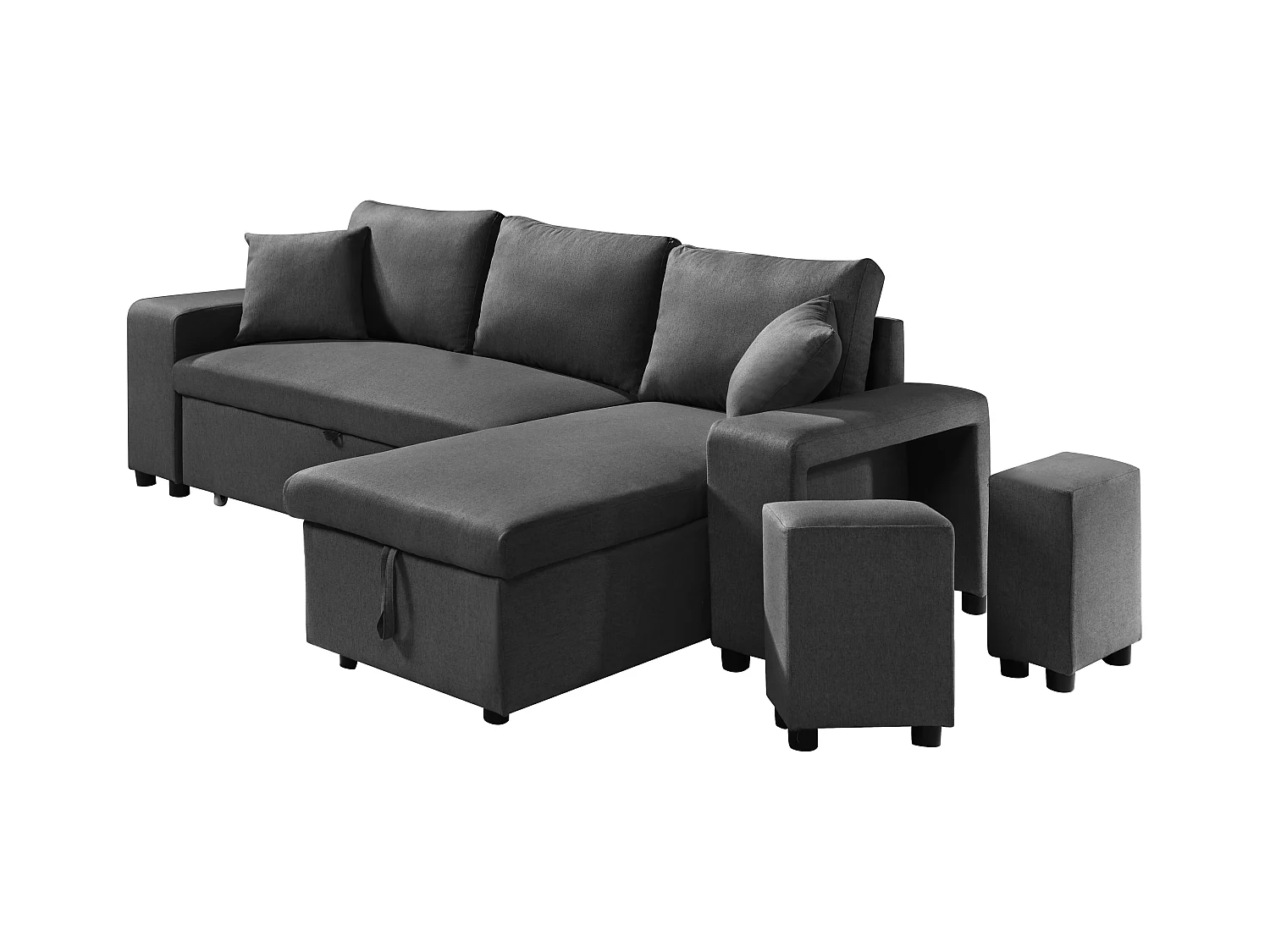 Ecksofa mit Schlaffunktion & Bettkasten + Sessel - Stoff - Anthrazit - SELIM