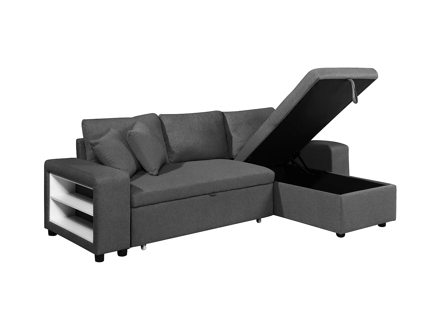Ecksofa mit Schlaffunktion & Bettkasten + Sessel - Stoff - Anthrazit - SELIM