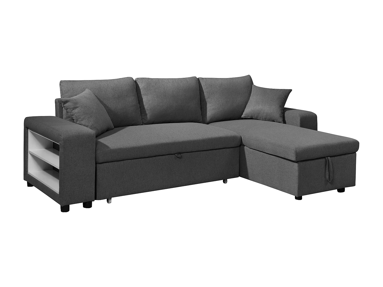 Canapé d'angle convertible et réversible avec rangements et poufs en tissu anthracite SELIM