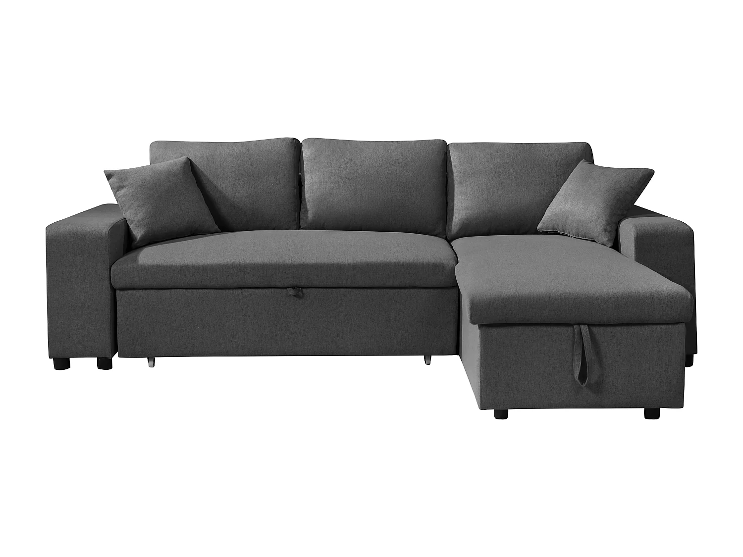 Canapé d'angle convertible et réversible avec rangements et poufs en tissu anthracite SELIM