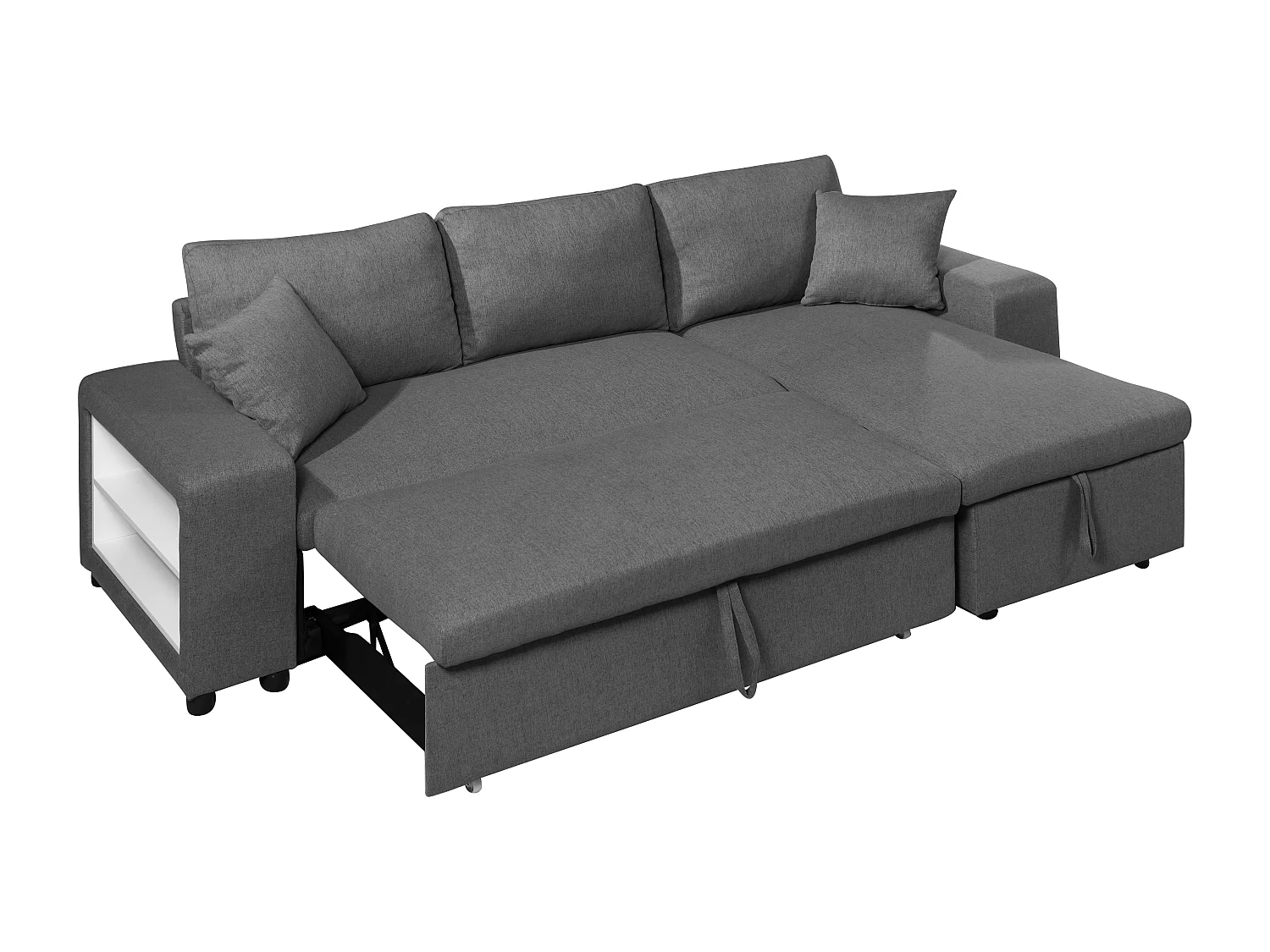 Canapé d'angle convertible et réversible avec rangements et poufs en tissu anthracite SELIM