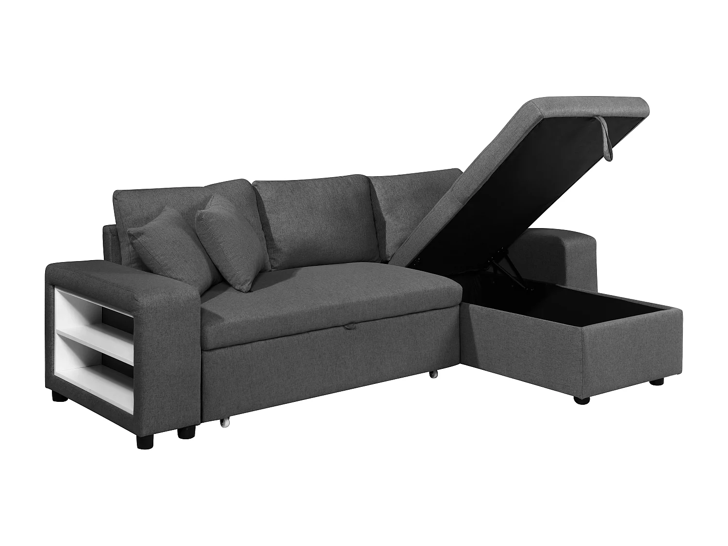 Canapé d'angle convertible et réversible avec rangements et poufs en tissu anthracite SELIM