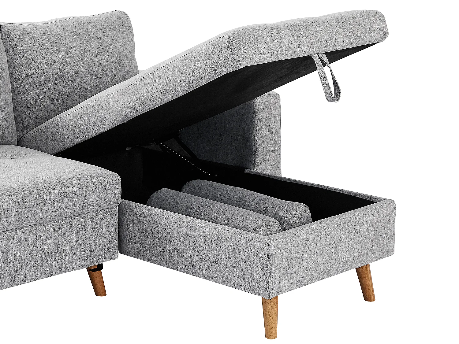 Ecksofa mit Schlaffunktion & Bettkasten + Sessel - Stoff - Hellgrau - KORI