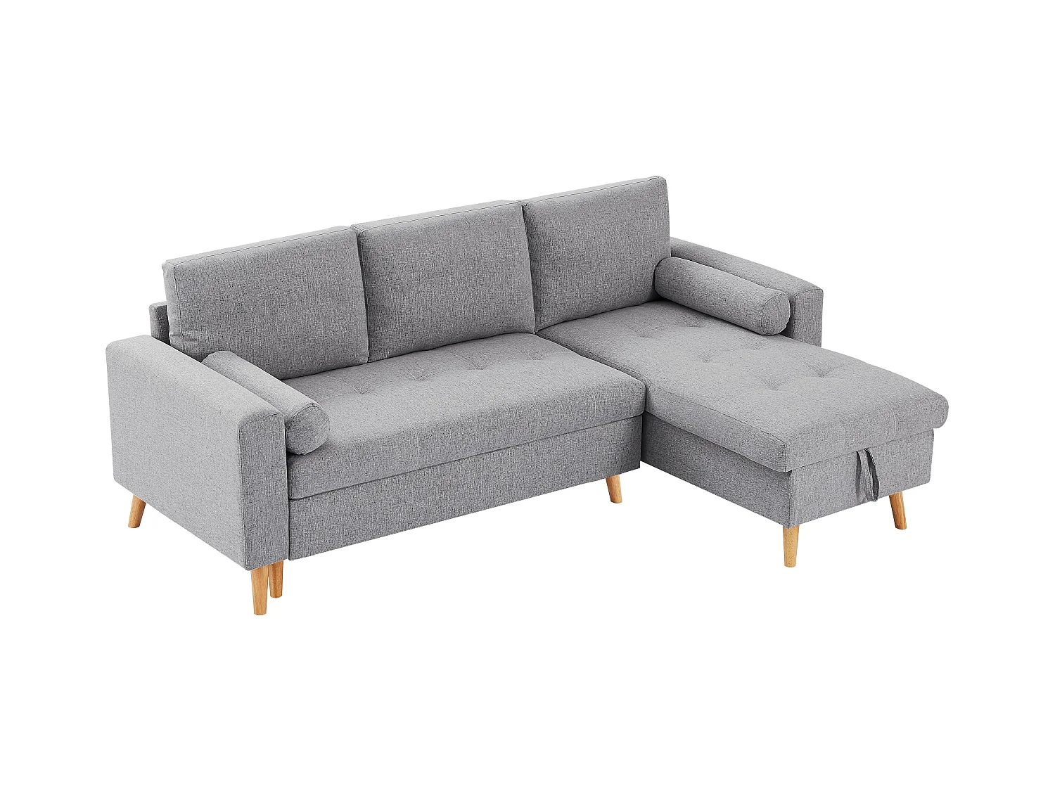 Canapé d'angle convertible et réversible en tissu gris clair avec coffre de rangement KORI