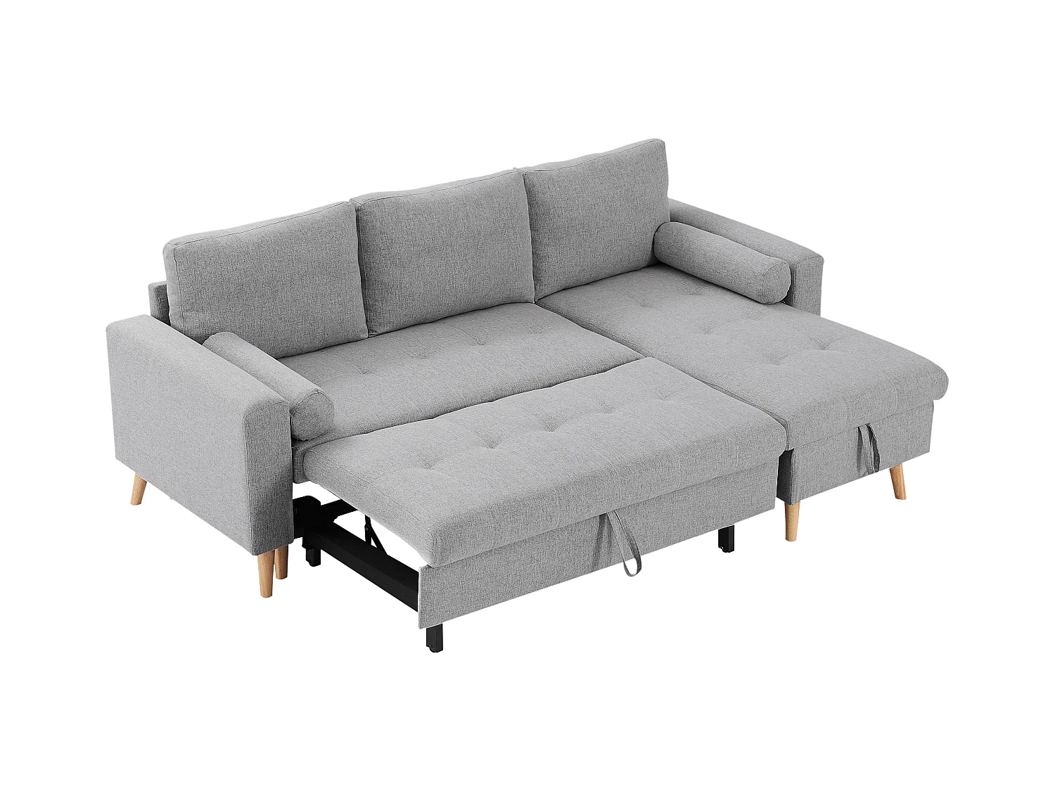 Canapé d'angle convertible et réversible en tissu gris clair avec coffre de rangement KORI