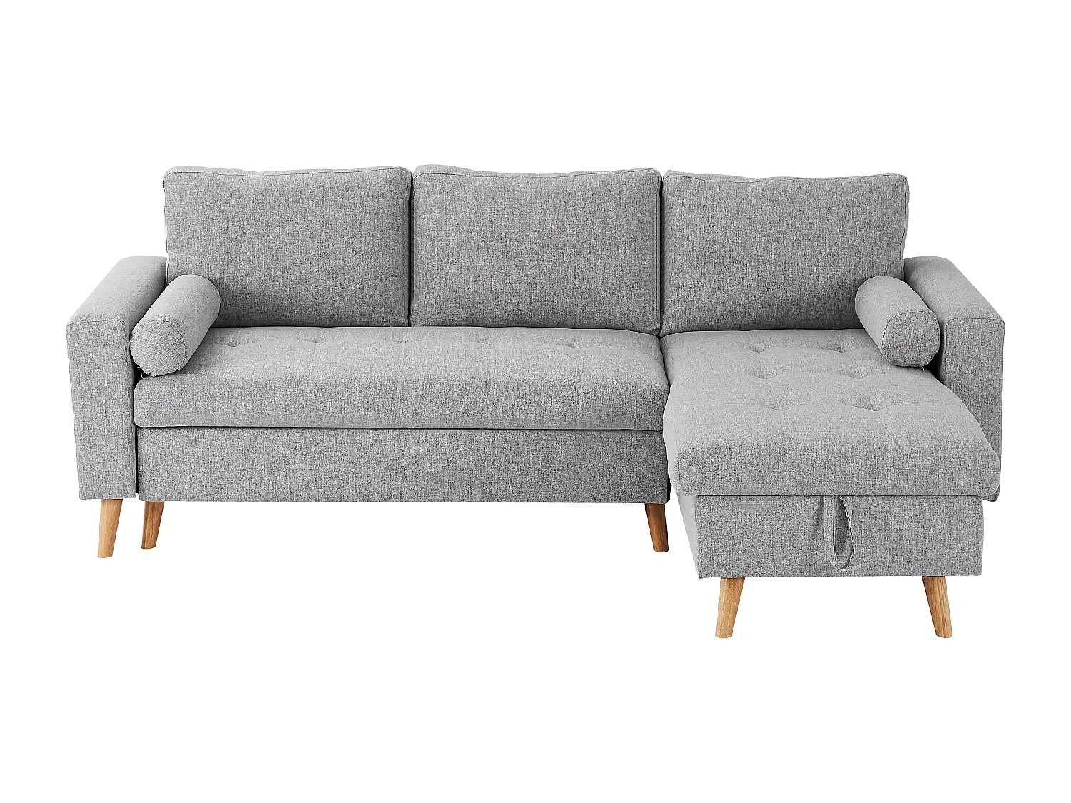 Bäddsoffa med förvaring vändbar i ljusgrått tyg KORI