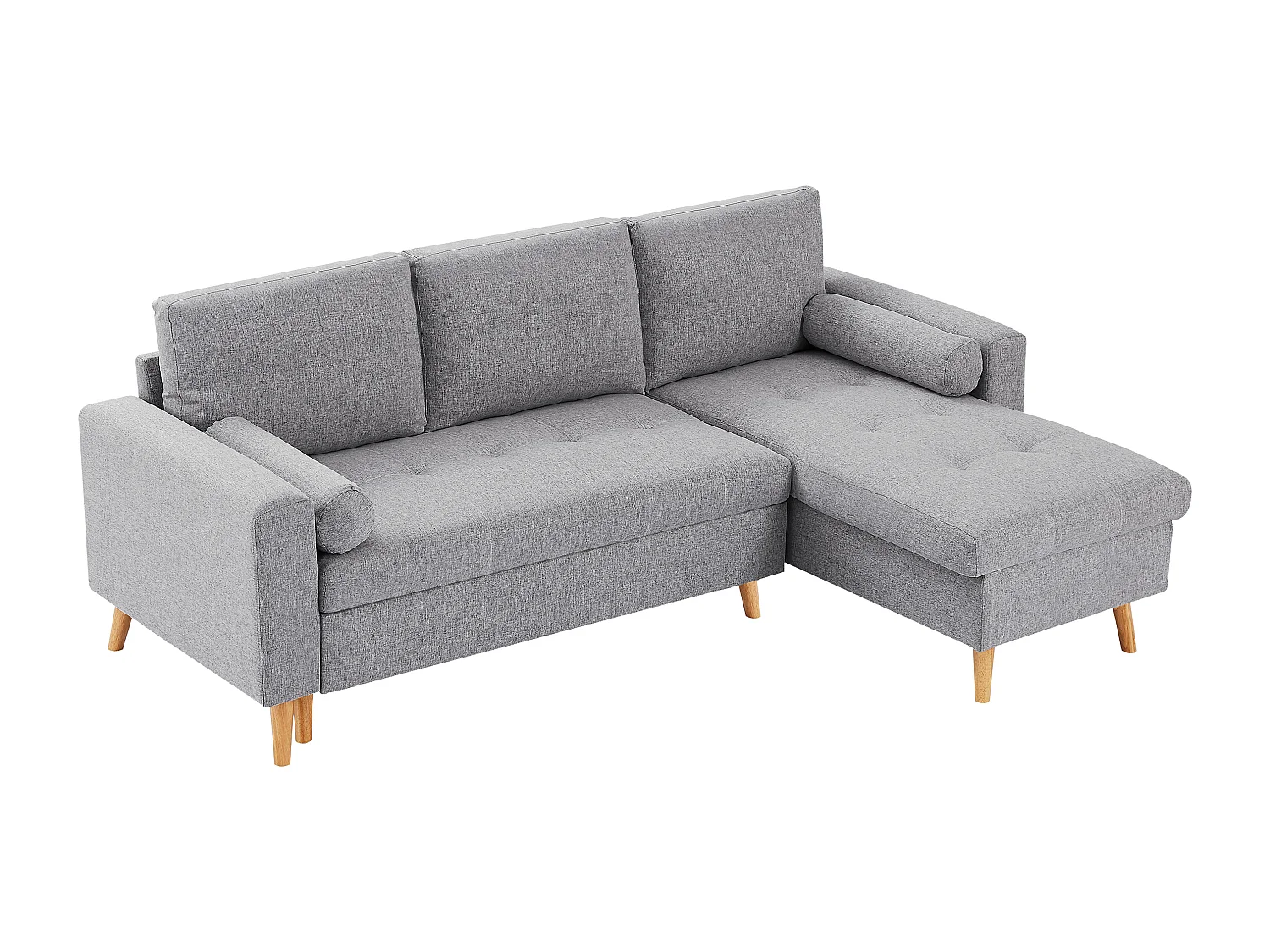 Canapé d'angle convertible et réversible en tissu gris clair avec coffre de rangement KORI