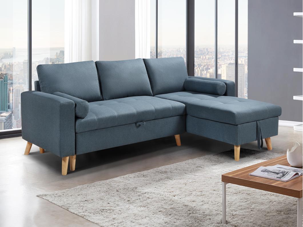 Ecksofa mit Schlaffunktion & Bettkasten + Sessel - Stoff - Blaugrün - KORI