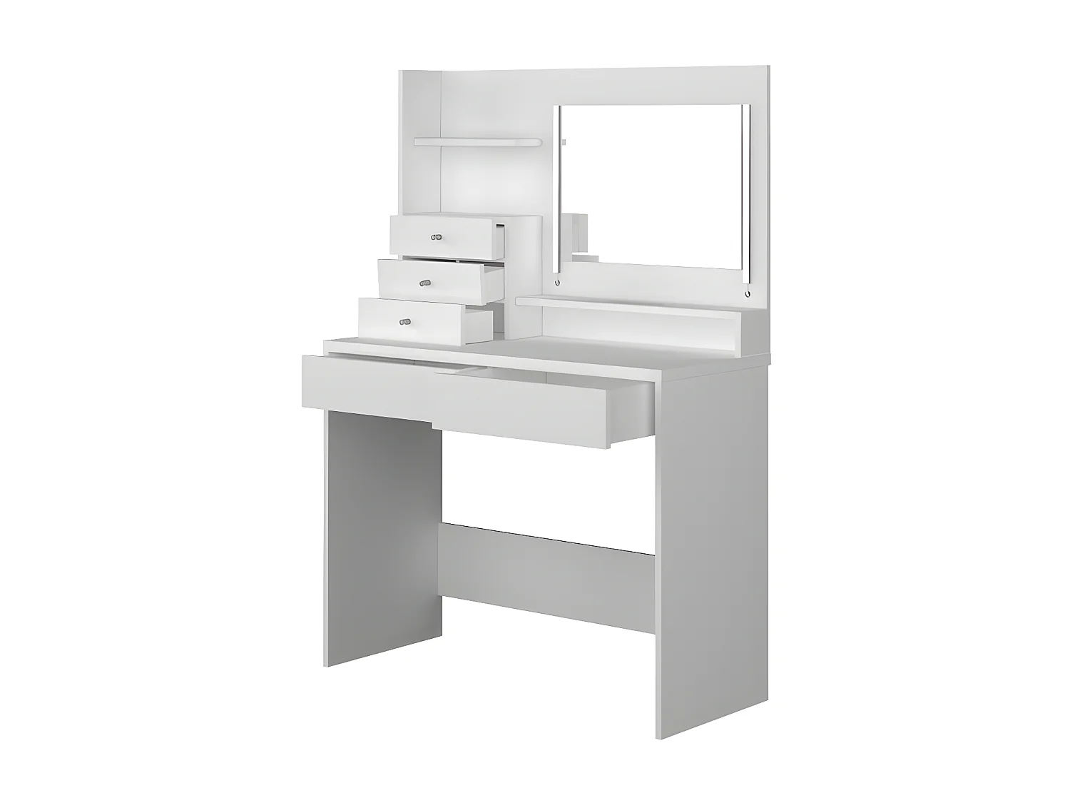 Coiffeuse GIULIANA - Miroir à LEDs et rangements - Blanc